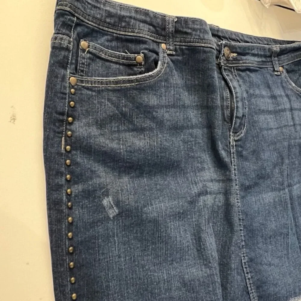 Evolution by JMS Womans Jean Skirt with Riveted Pockets and Studs on sides, 1X